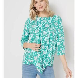 NEW Denim & Co. QVC Printed Jersey Tie Front Shrug w Tank Top Sz 5X Kelly Green